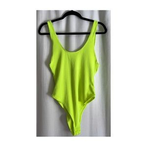 Wild Fable Neon Yellow Scoop Neck Tank Bodysuit / Size Small